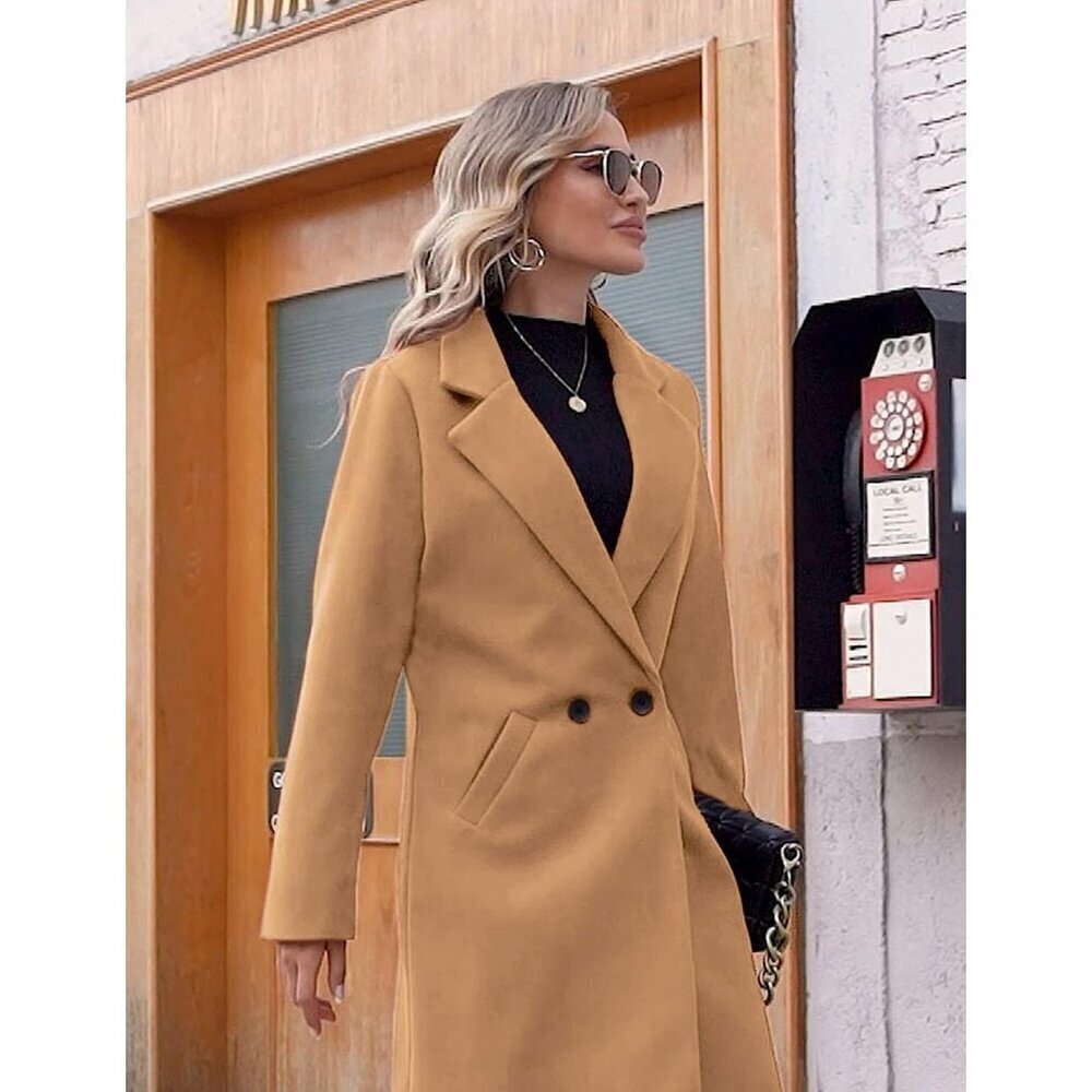 🆕Women’s Camel Wool Coat Casual Long Chic Outerwear Warm Winter Jacket Style - Picture 4 of 6